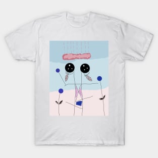 Kids and Feather Hats Stick Figure T-Shirt